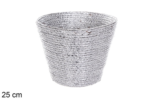 [116041] Round basket silver paper rope 25 cm