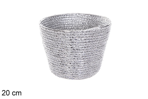 [116042] Corbeille ronde argent papier corde 20 cm