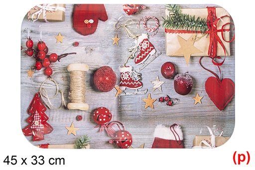 [116046] Plateau en plastique rectangulaire décoré de Noël 45x33 cm