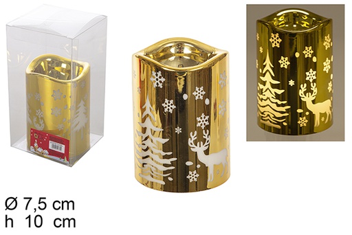 [116075] Gold decorated LED candle 7,5x10 cm