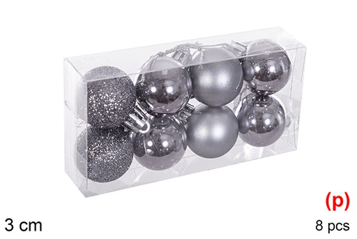 [116096] Pack 8 grey gloss/matte/glitter balls 3 cm