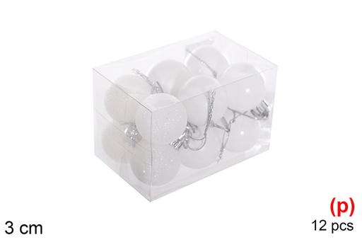 [116100] Pack 12 bolas blanca brillo/mate/purpurina 3 cm