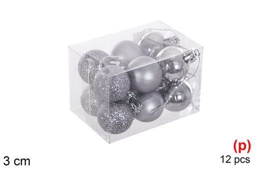 [116102] Pack 12 bolas cinzentas brilhantes/mate/glitter 3 cm