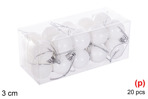 [116106] Pack 20 boules blanc brillant/mat 3 cm