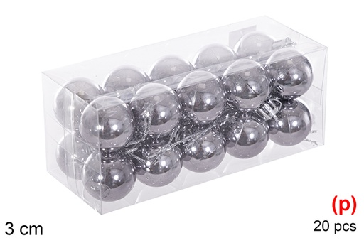 [116107] Pack 20 boules à paillettes grises 3 cm