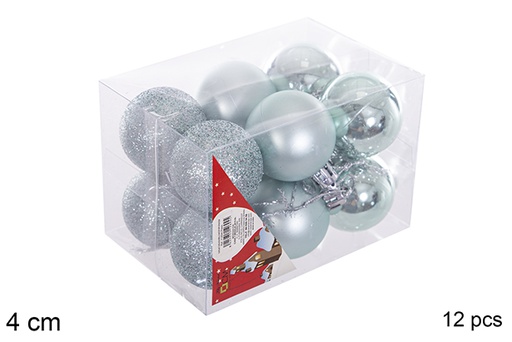 [116128] Pack 12 boules vert menthe brillant/mat 4 cm