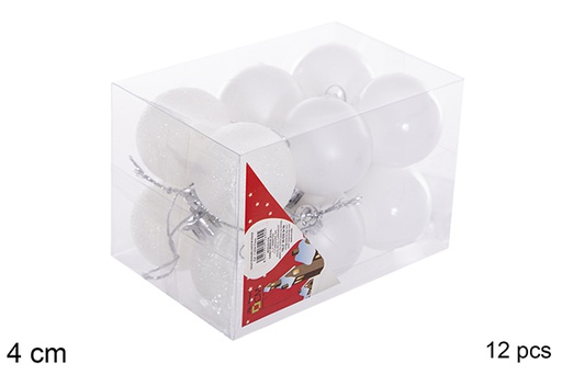 [116130] Pack 12 boules blanc brillant/mat 4 cm