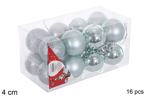 [116134] Pack 16 boules vert menthe brillant/mat 4 cm