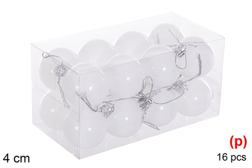 [116135] Pack 16 boules blanches brillantes 4 cm