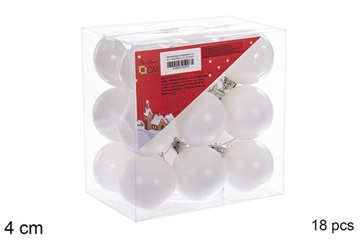 [116142] Pack 18 boules blanches brillantes/mates 4 cm