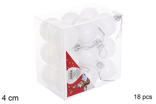 [116142] Pack 18 boules blanches brillantes/mates 4 cm