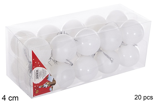 [116148] Pack 20 boules blanches brillantes/mates 4 cm