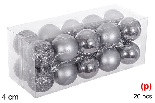 [116150] Pack 20 grey gloss/matte/glitter balls 4 cm