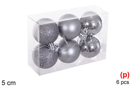 [116156] Pack 6 bolas gris brillo/mate/purpurina 5 cm