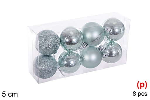 [116158] Pack 8 mint green glitter/matte/glitter balls 5 cm