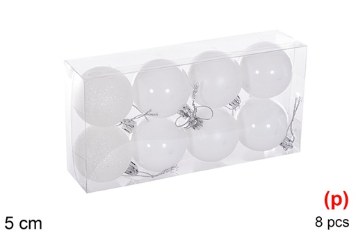 [116160] Pack 8 white gloss/matte/glitter balls 5 cm