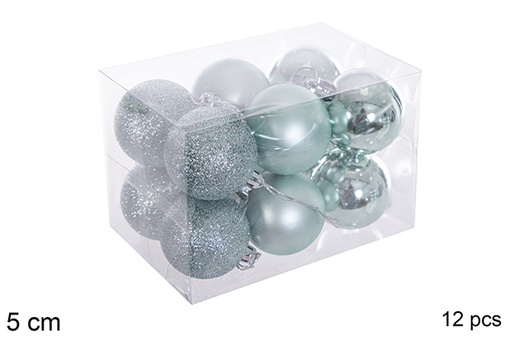 [116170] Pack 12 boules vert menthe brillant/mat/paillettes 5 cm
