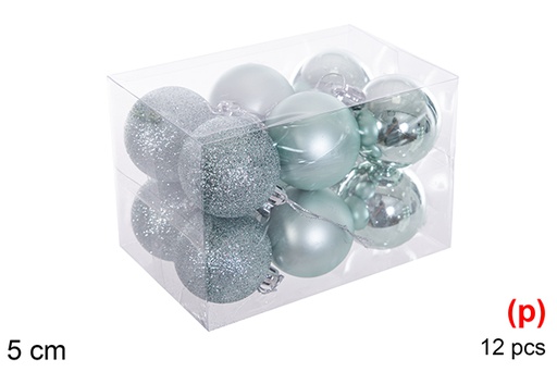 [116170] Pack 12 mint green glossy/matt/glitter balls 5 cm