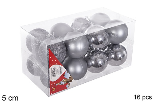 [116180] Pack 16 boules gris brillant/mat/purpurin 5 cm