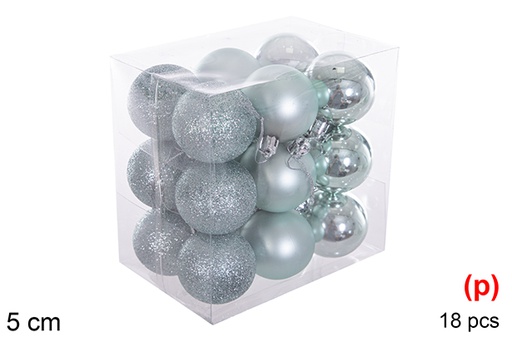 [116182] Pack 18 boules vert menthe brillant/mat/paillettes 5 cm
