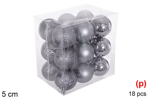 [116186] Pack 18 bolas cinzento brilhante/mate/cintilante de 5 cm