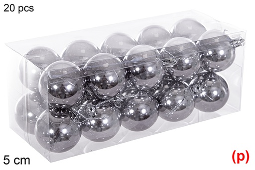 [116191] Pack 20 boules à paillettes grises 5 cm