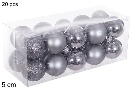 [116192] Pack 20 bolas gris brillo/mate/purpurina 5 cm
