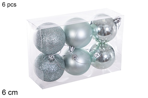[116194] Pack 6 boules vert menthe pailletées/mates/pailletées 6 cm