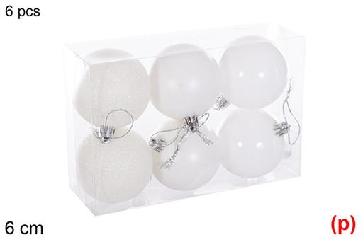 [116196] Pack 6 boules blanc brillant/mat/purpurin 6 cm