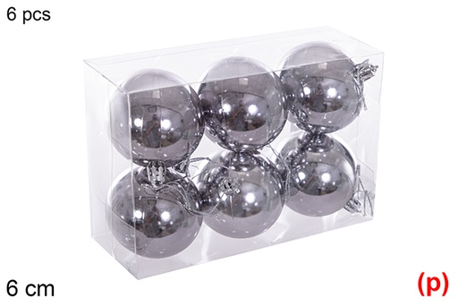 [116197] Pack 6 grey glitter balls 6 cm