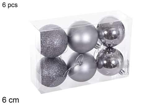 [116198] Pack 6 palline grigie lucide/opache/glitterate 6 cm