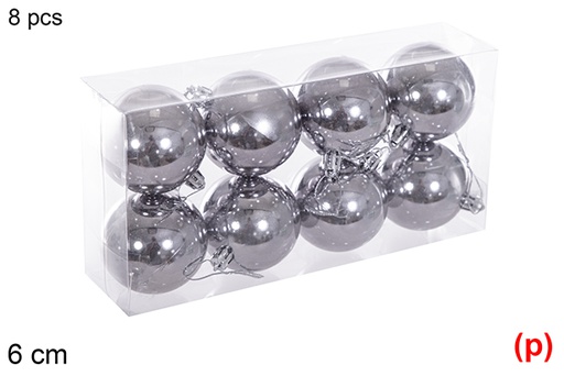 [116203] Pack 8 boules grises brillantes 6 cm