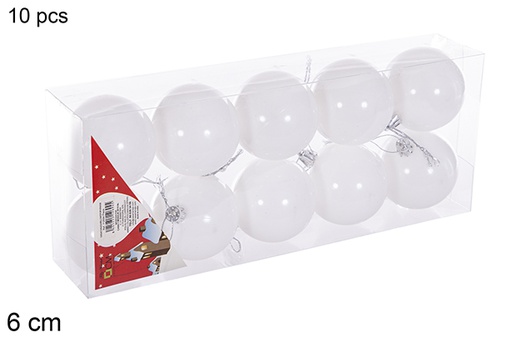 [116207] Pack 10 boules pailletées blanches 6 cm