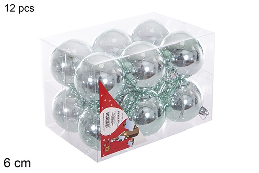 [116211] Pack 12 mint green glitter balls 6 cm