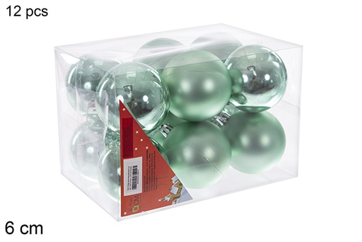 [116212] Pack 12 boules vert menthe brillantes/mates 6 cm