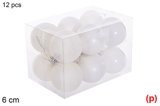 [116214] Pack 12 boules blanc brillant/mat/purpurin 6 cm