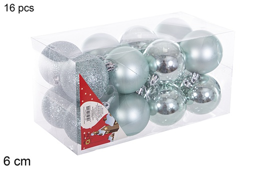 [116218] Pack 16 boules vert menthe brillant/mat 6 cm