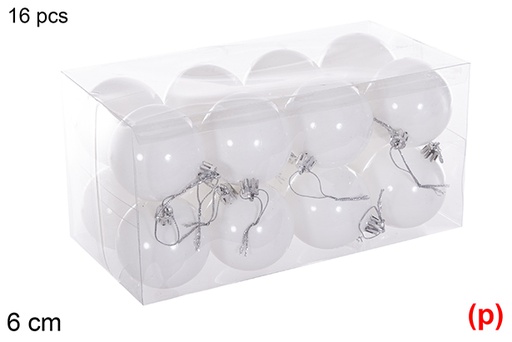 [116219] Pack 16 boules pailletées blanches 6 cm