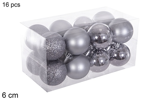 [116222] Pack 16 grey gloss/matte/glitter balls 6 cm