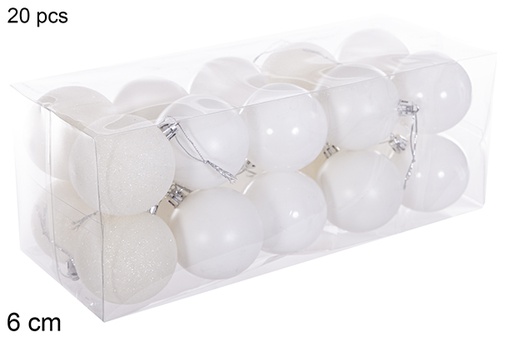 [116232] Pack 20 boules blanches brillantes/mates/pailletées 6 cm