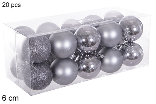 [116234] Pack 20 boules grises brillantes/mates/pailletées 6 cm
