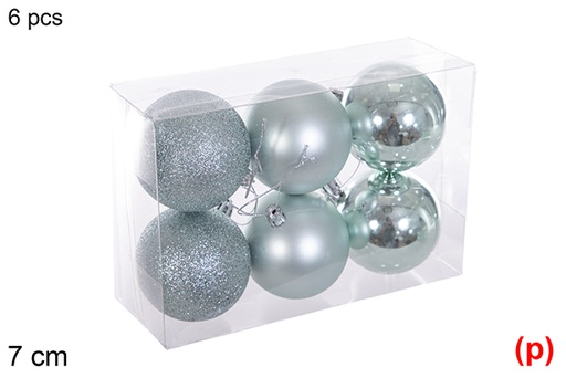 [116236] Pack 6 boules vert menthe brillant/mat/paillettes 7 cm