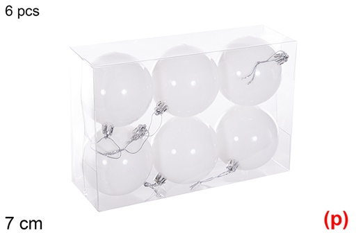 [116237] Pack 6 boules pailletées blanches 7 cm