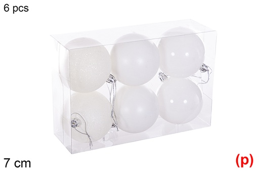 [116238] Pack 6 boules blanc brillant/mat 7 cm