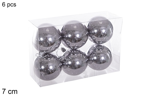 [116239] Pack 6 boules à paillettes grises 7 cm