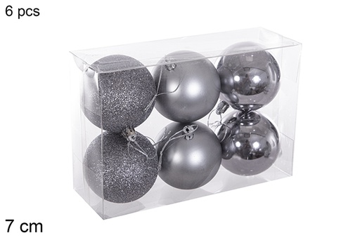 [116240] Pack 6 grey gloss/matte/glitter balls 7 cm