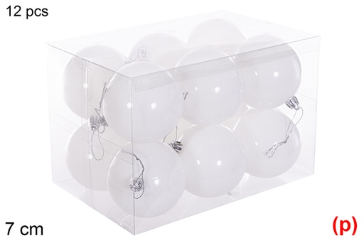 [116255] Pack 12 boules pailletées blanches 7 cm