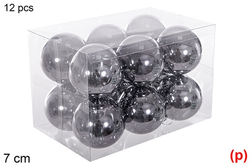 [116257] Pack 12 gray glitter balls 7 cm