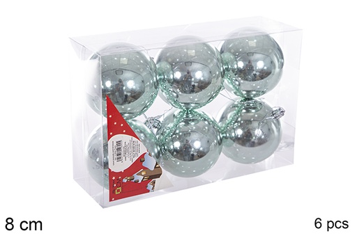 [116265] Pack 6 boules pailletées vert menthe 8 cm