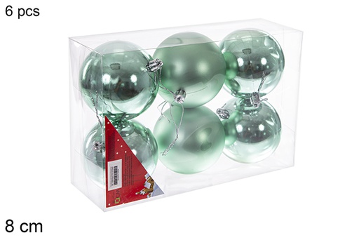 [116266] Pack 6 boules vert menthe brillant/mat 8 cm